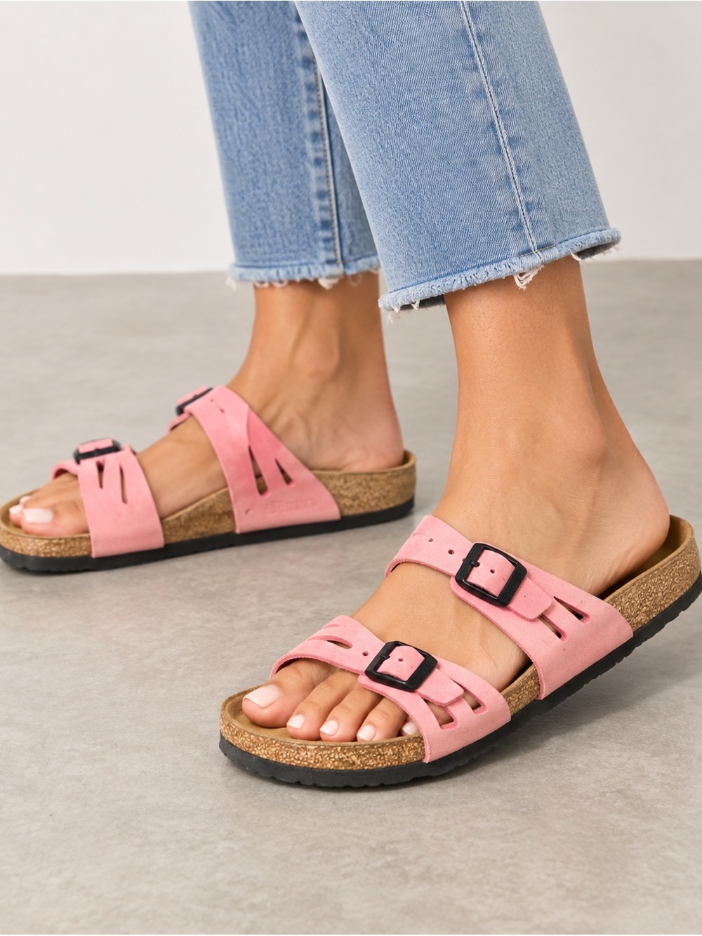 Birki’s by Birkenstock Women’s Pink Leather Cutout Sandals Size 7 / 38 Cork Foot
